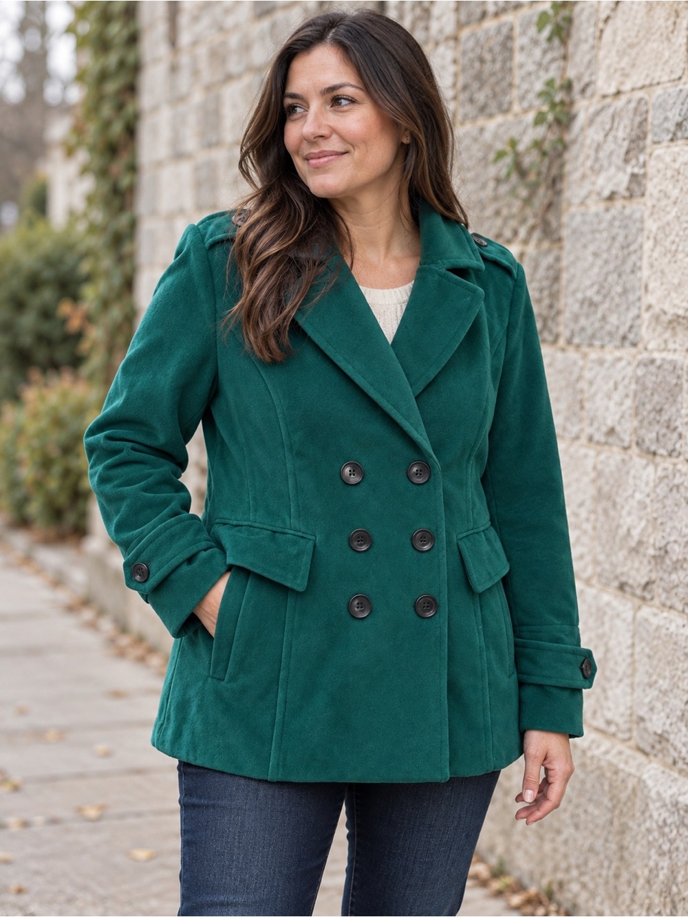 I.B. Diffusion Women’s Double-Breasted Pea Coat in Emerald Green